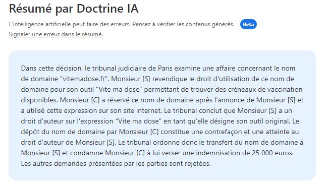 Résumé de l'affaire tiré de doctrine.fr